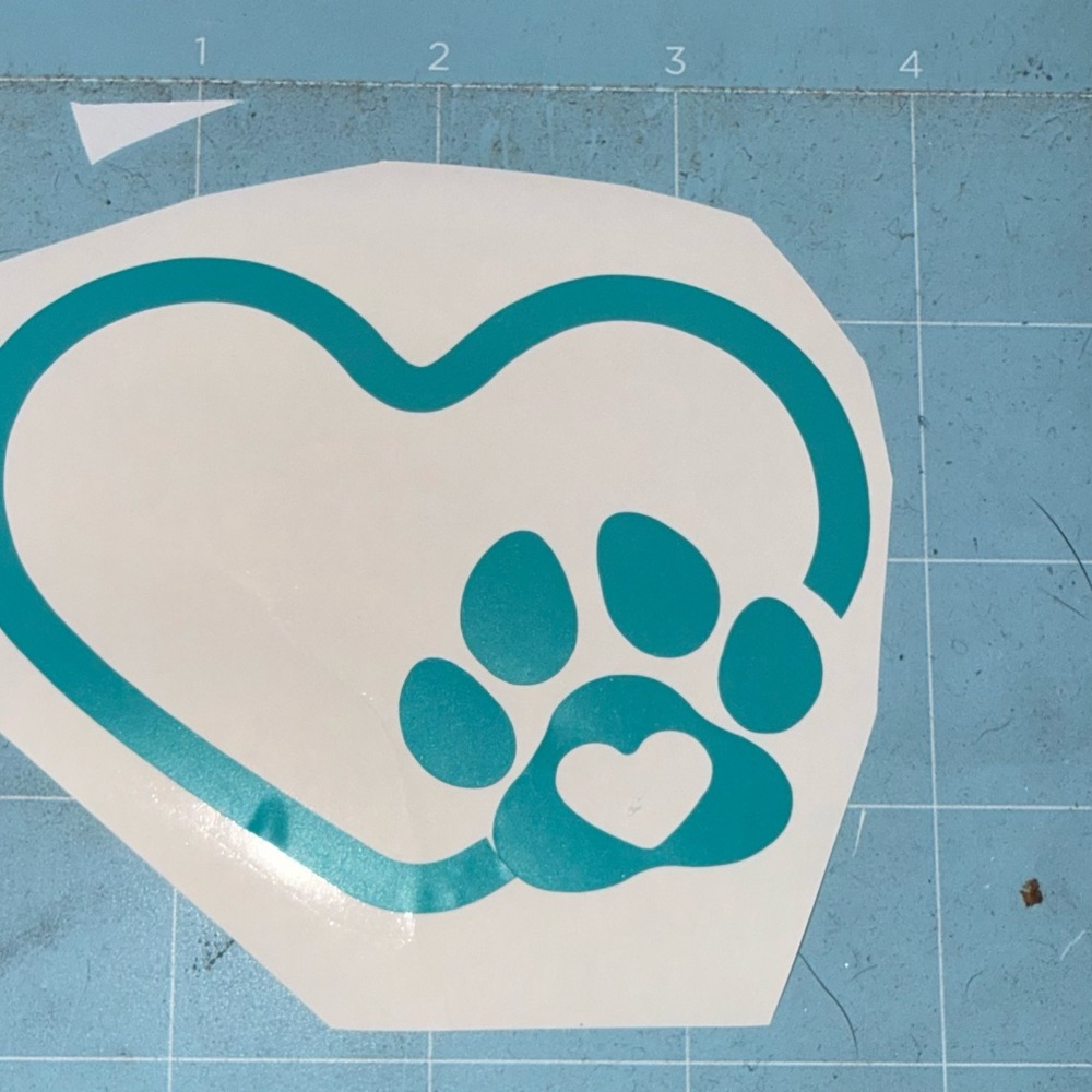 Teal Heart and Paw Print Sticker